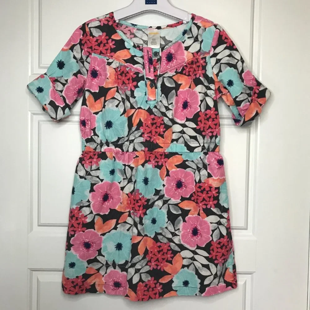 Gymboree Floral Corduroy Dress 100% Cotton Lightweight Girls Size 6 Multicolored